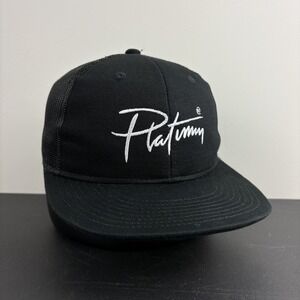 Platinum Script Trucker Hat Black White Artist Flat Bill Snapback Adjustable Cap